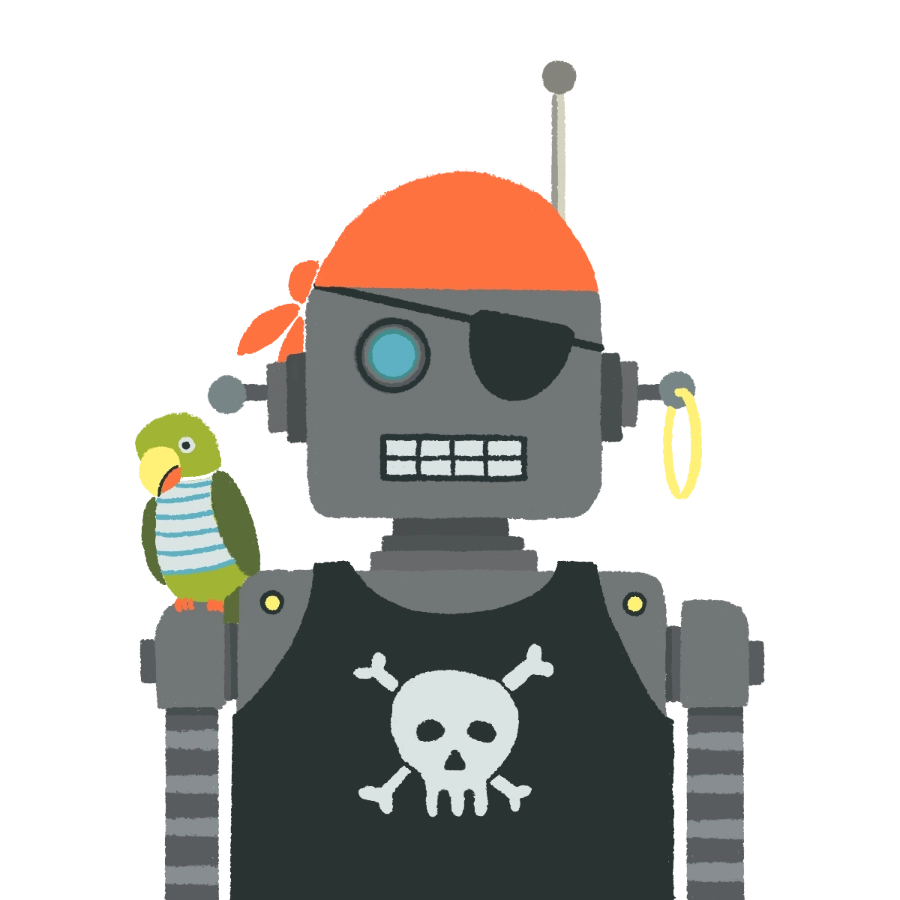 Ilustración de robot disfrazado de pirata