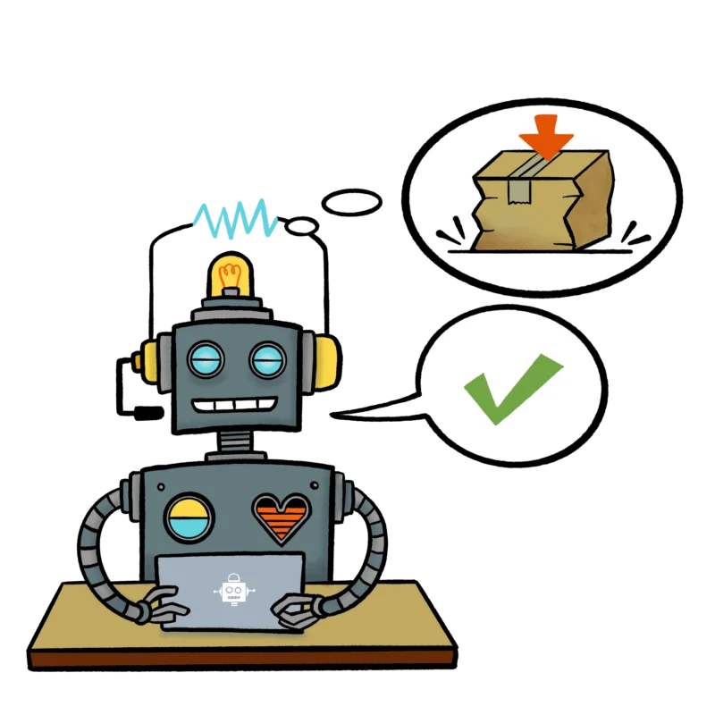 Ilustración de robot de soporte solucionando problemas con envíos